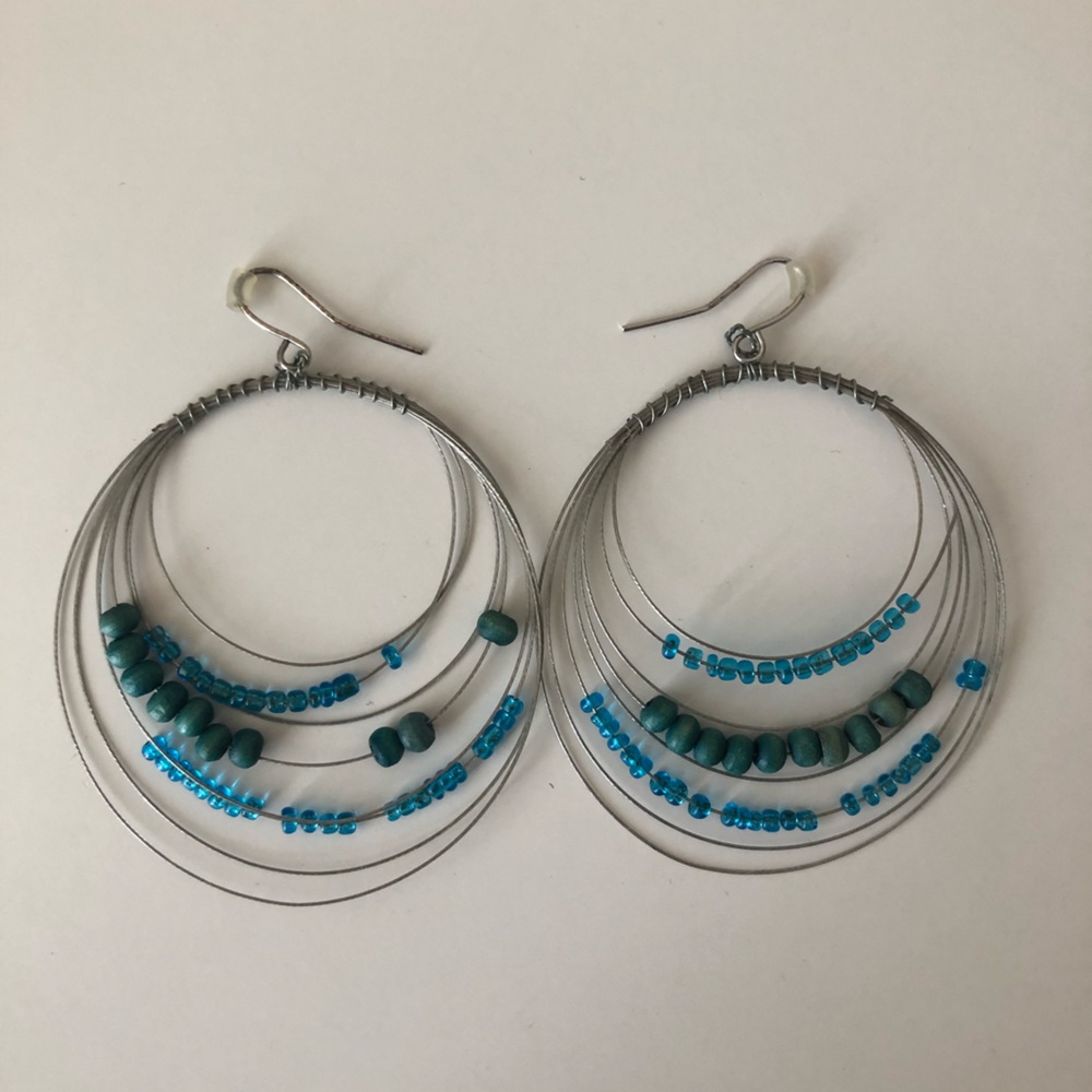 Silver Earrings with Blue Beads